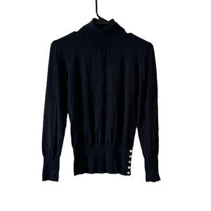 Cache‎ Turtleneck Button Detail Sleeve Cap And Side Waist Light Stretch Sz S/M